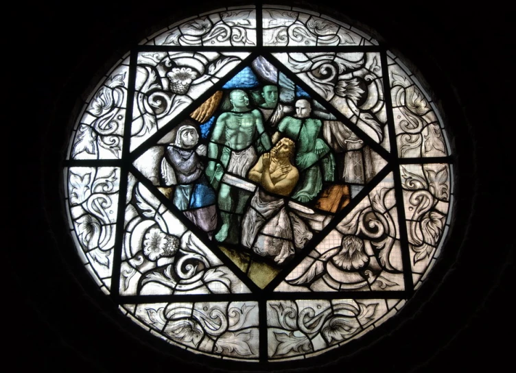 stained glass image depicting the  in a stained glass window