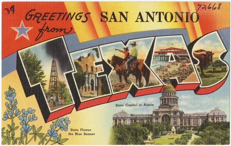 a postcard with many places and buildings on it