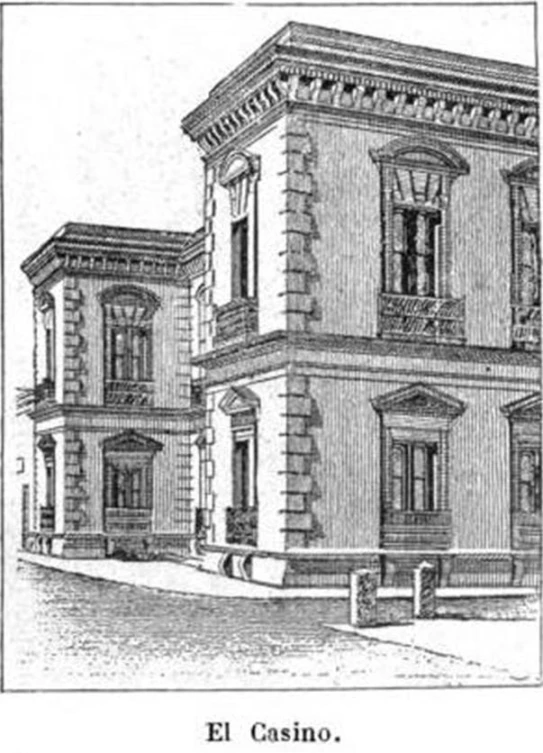 an engraving of the building at el casino