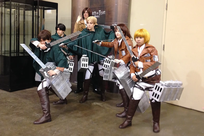 a group of cosplay musicians performing in an office