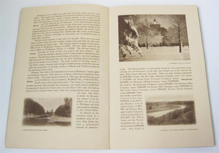 an open book showing pictures of a park