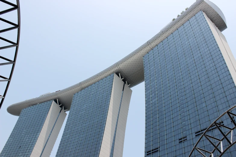 the curved facade of a building in a city