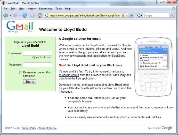 a homepage page with a login screen