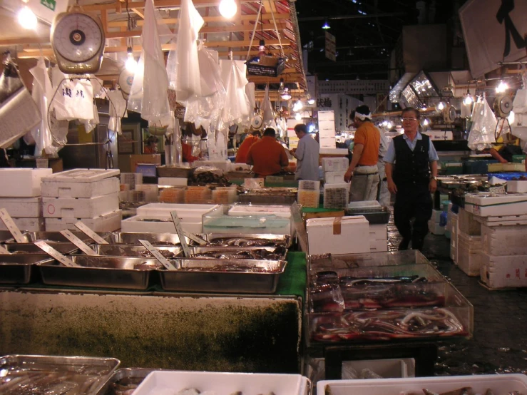 a seafood shop with various types of fish