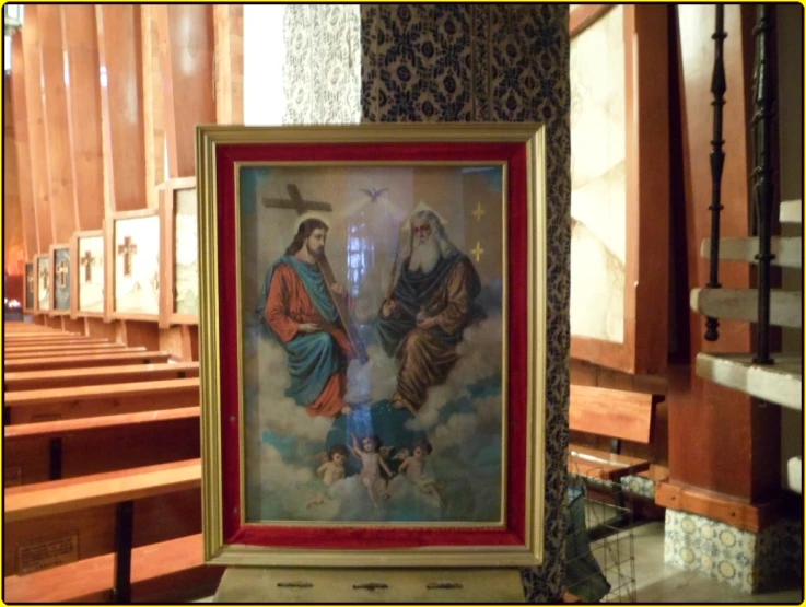 there is a painting on the wall of the church