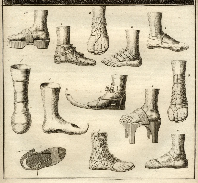 old fashioned foot and ankle styles on an antique book