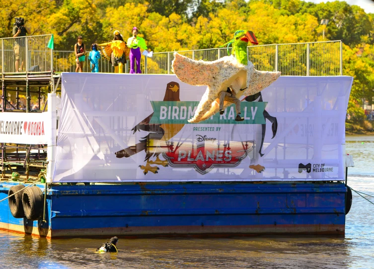 a large banner advertising a circus on the water