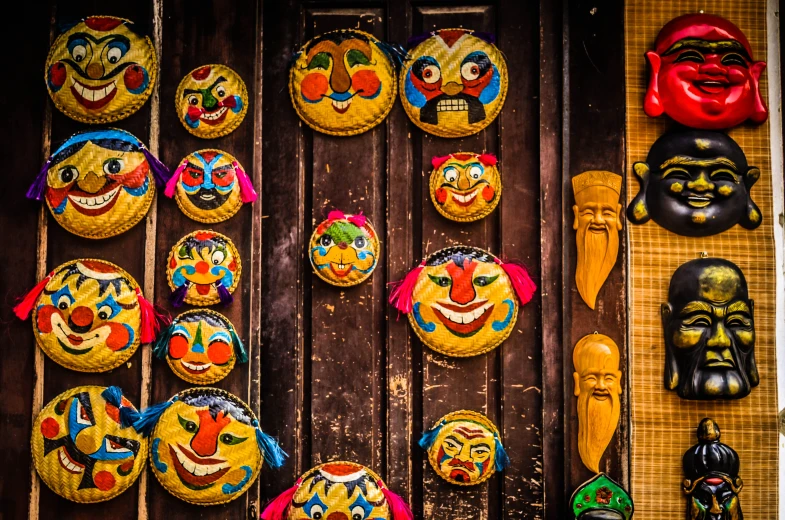 masks on display outside a shop in asia