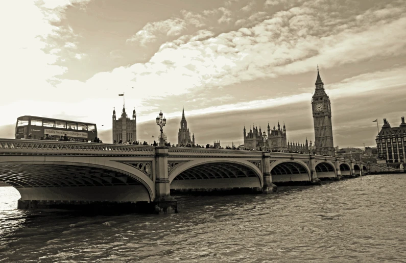 an old, black and white po of big ben