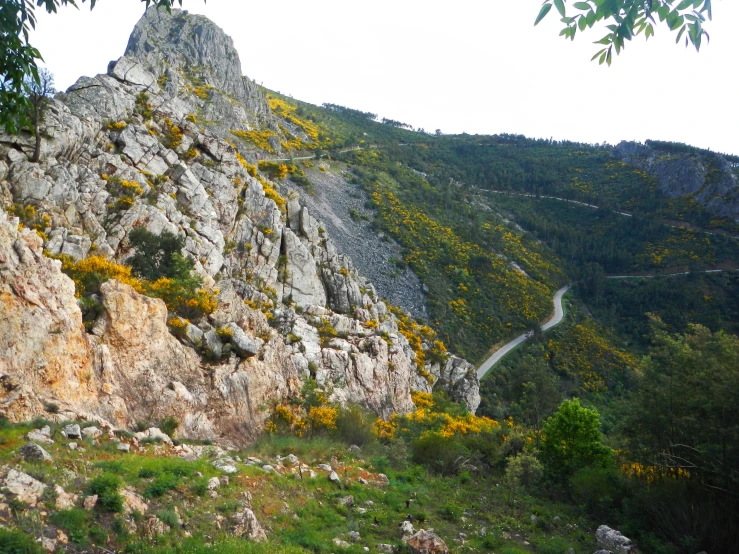 a rocky trail is between two mountains