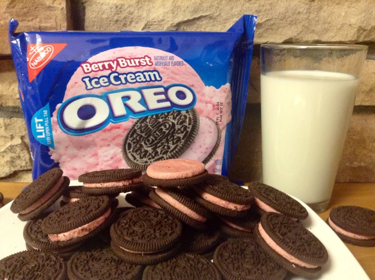 oreo ice cream cookies and milk on a counter