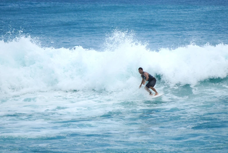 a man on a surfboard is riding the waves