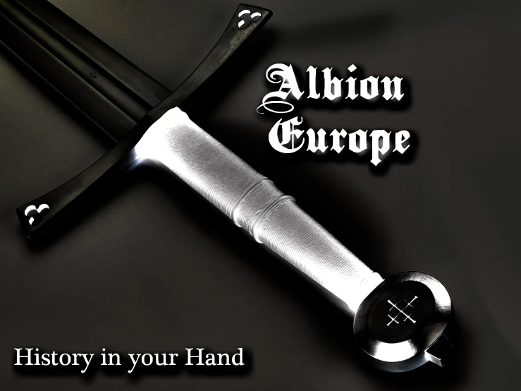 a silver and black blade is stuck into an image with the text abir europe