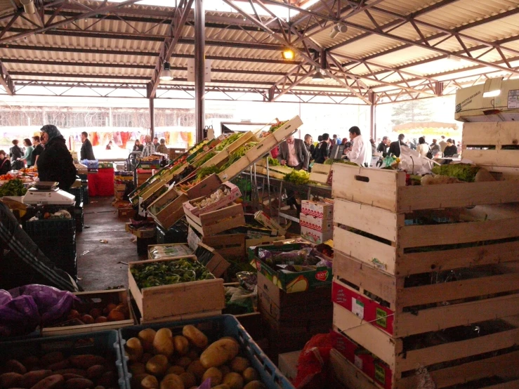 farmers market with food and boxes for sale