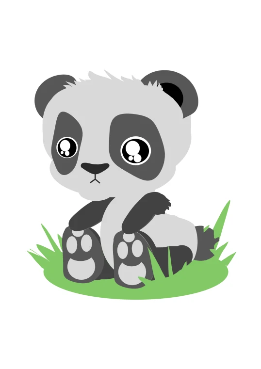 a panda bear with big eyes sitting in the grass