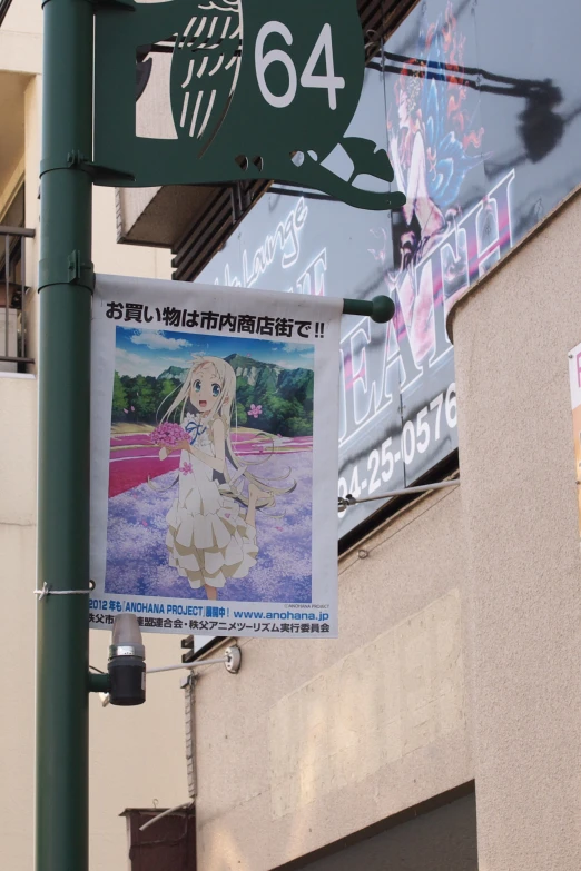 a street sign with some posters on the side