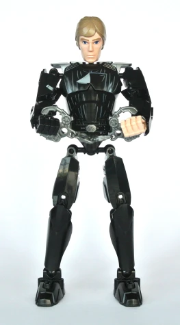 a toy with a black robot design holding its hands out