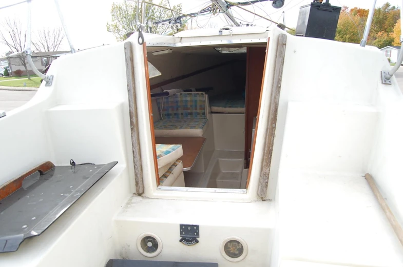 there is a mirror on the back of the boat