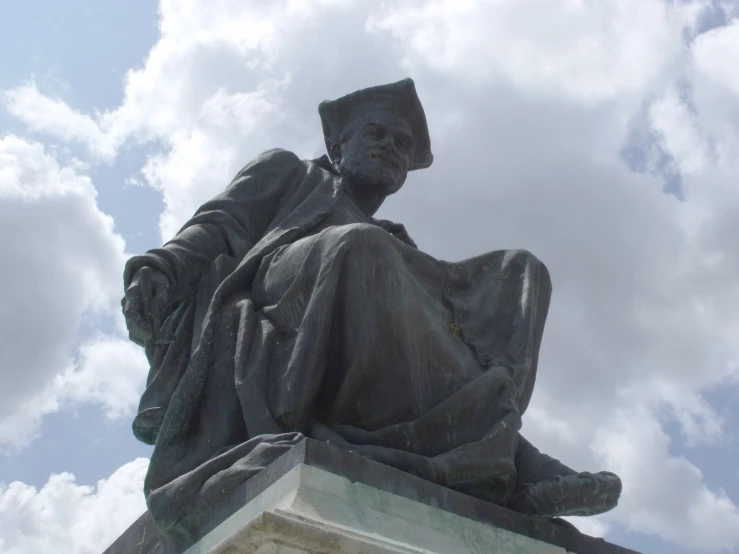 statue of aham lincoln atop a pedestal and sky with clouds in the background