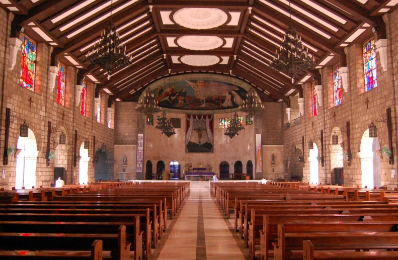 a large church with stained glass windows