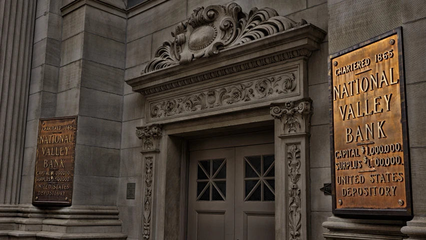 a close up of a building with a very big entrance