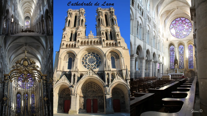 a church with arches and some buildings with stained glass