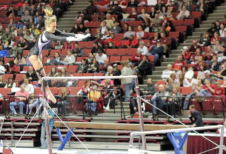 a woman doing an aerial stunt on a pole