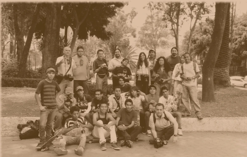 black and white pograph of people posing for a group picture