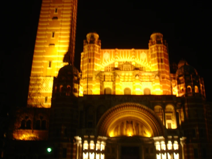 light on an elaborate building during the night