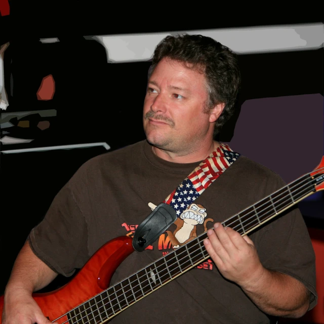 a man holding a guitar in front of him