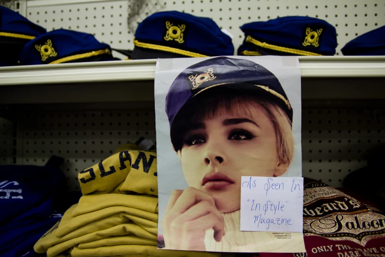 a sales display with hats on the shelves