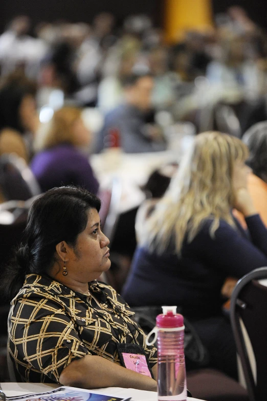 people are sitting at tables during a seminar