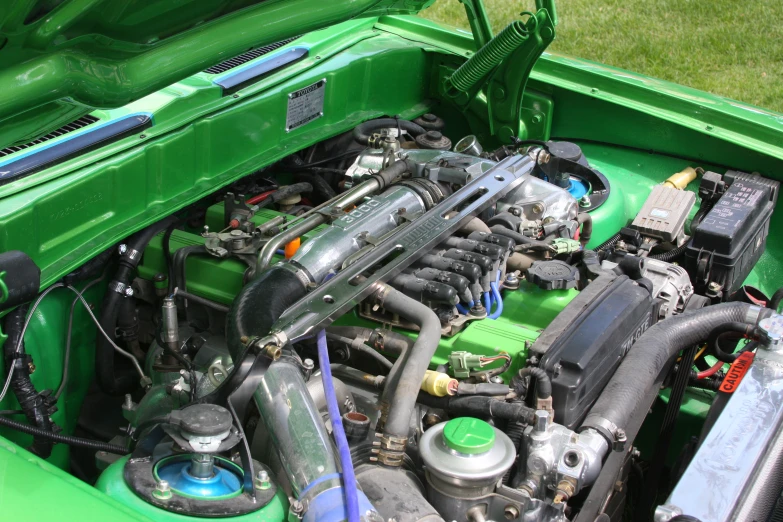 a car engine with a lot of different equipment