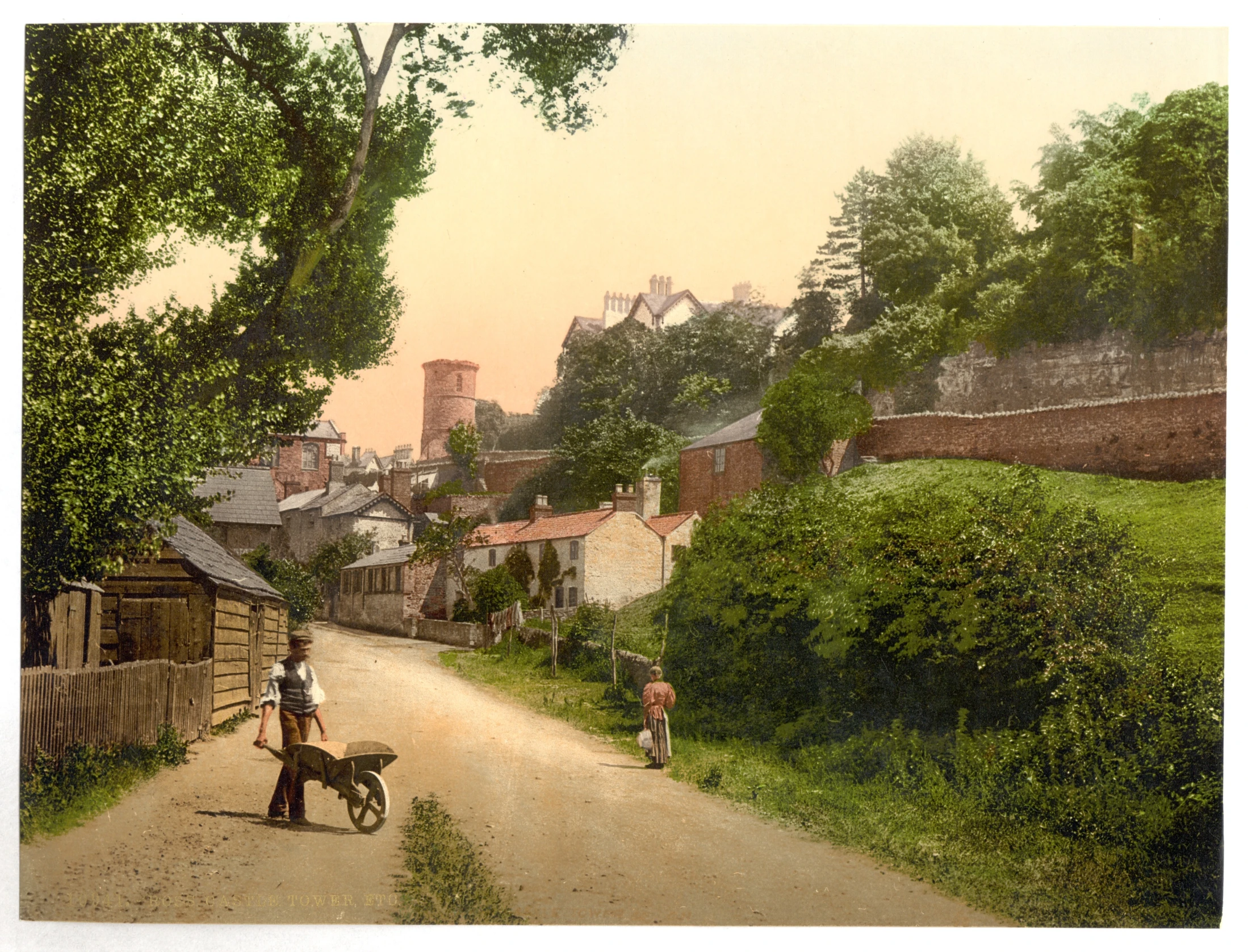 a small painting shows two children pulling an animal on a cart