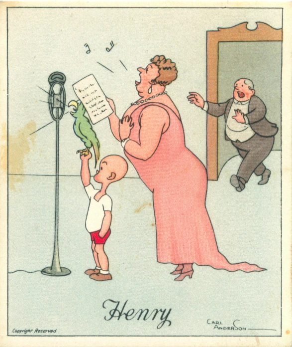 a cartoon depicting a lady and her child with an empty sign