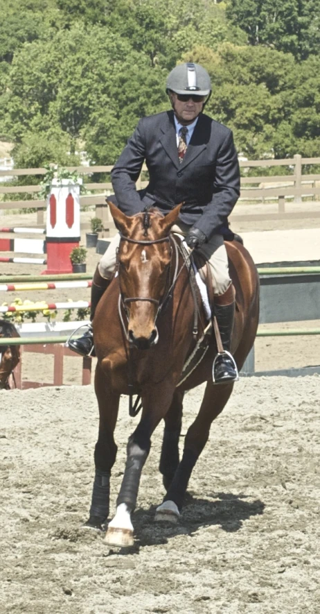 the rider is training himself in riding gear