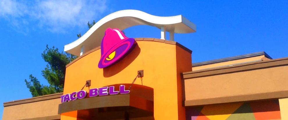 a purple hat sitting on the front of a business