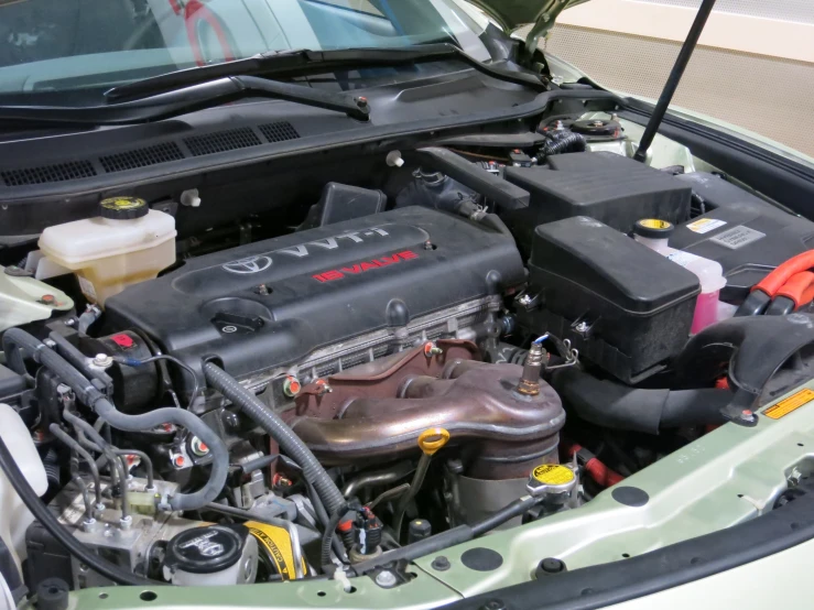 the engine of an automobile shows the new batteries