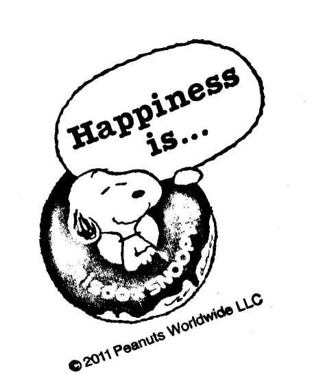 a cartoon dog and bubble balloon saying happiness is
