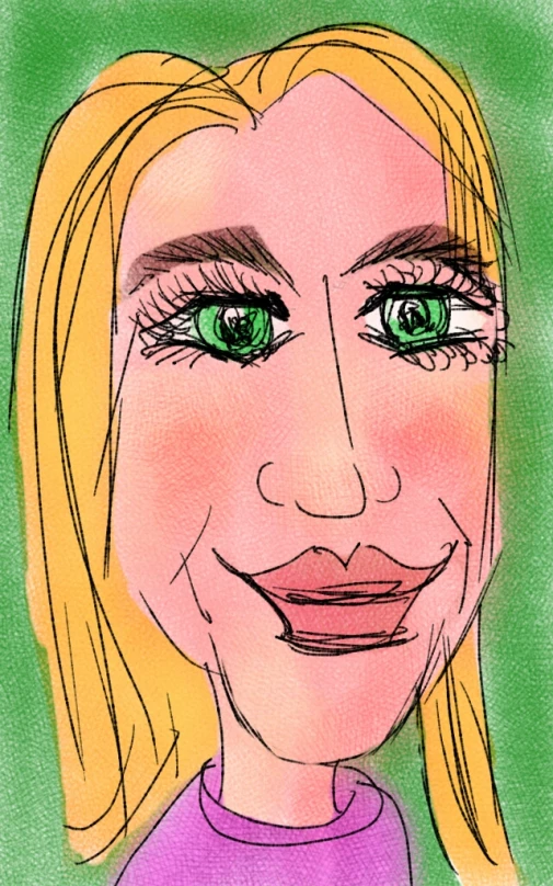 a drawing of a woman with a smirk on her face