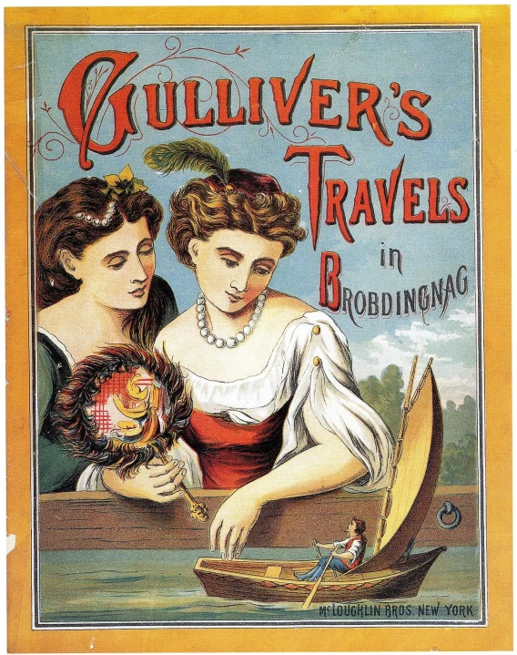 the old poster for gullivers's travels shows two women in a boat