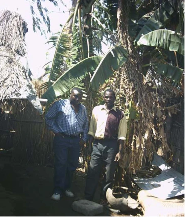 two men standing near one another near a tree