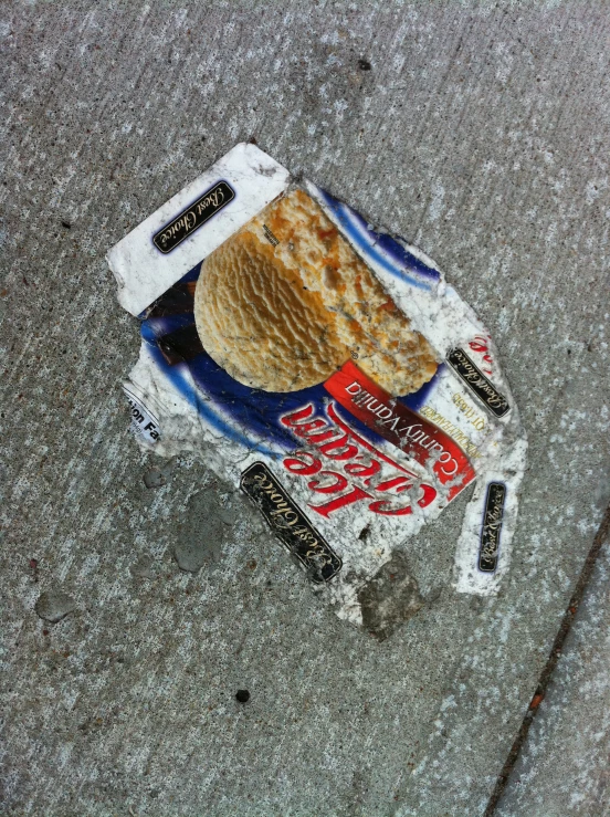 an object lies on the side of a street in front of an empty pepsi bottle