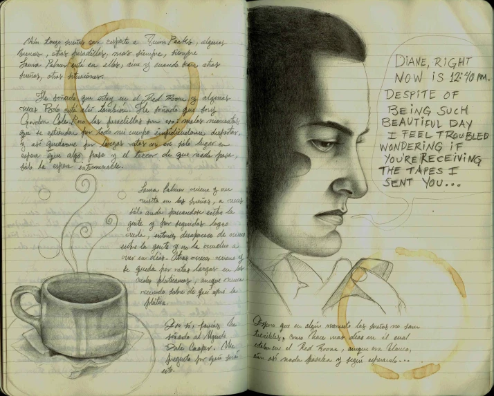 the open page of a notebook that has a drawing of a person