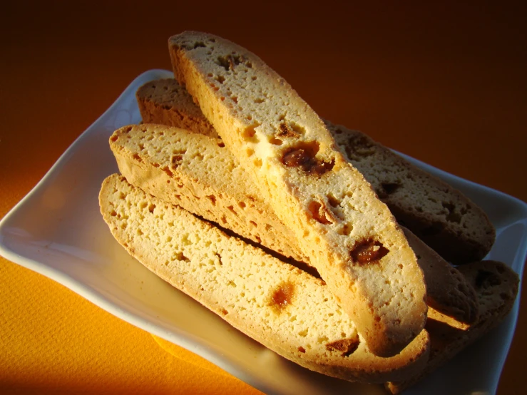 pieces of bread are stacked on top of each other