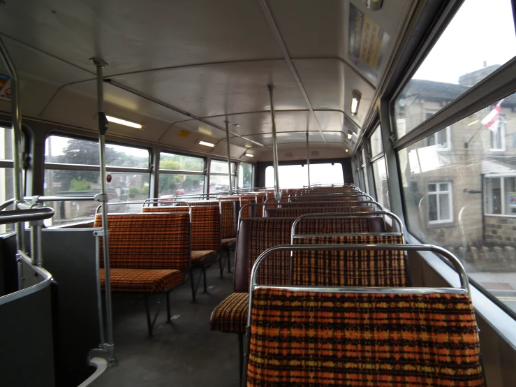 the view of an empty bus on a road