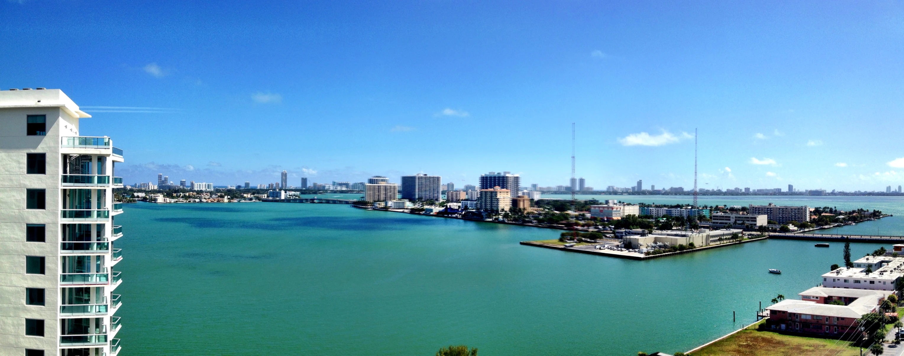 looking down on the large waterway and city