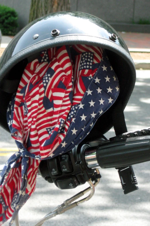 a motorcycle with american flags on it's side