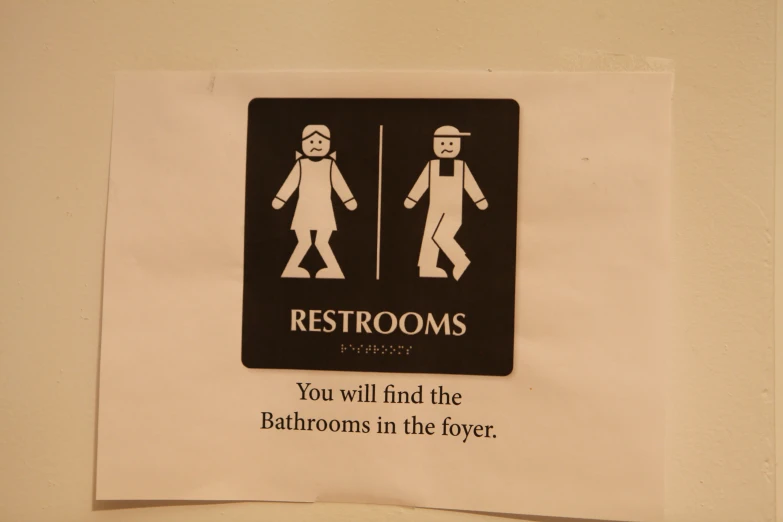 a restroom sign with the words restrooms and you will find the restroom in the layer