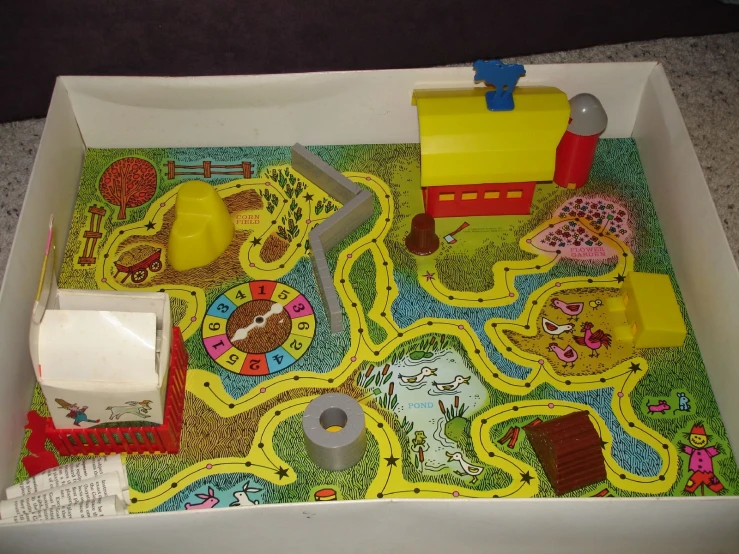 a box with play items inside of it